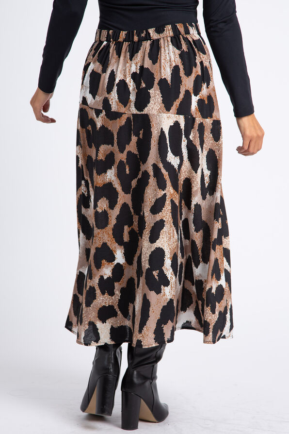 Pull-On Leopard Print Skirt w/ Buttons, Brown, original image number 1