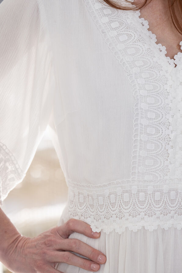 Lace Trim Maxi Dress, White, original image number 2