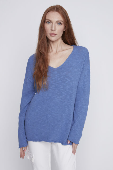 Long Sleeve V-Neck Sweater, Blue, original