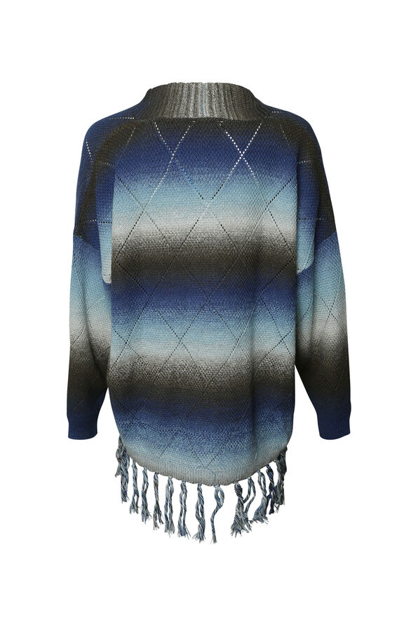 Long Sweater with Fringe, Blue, original image number 1