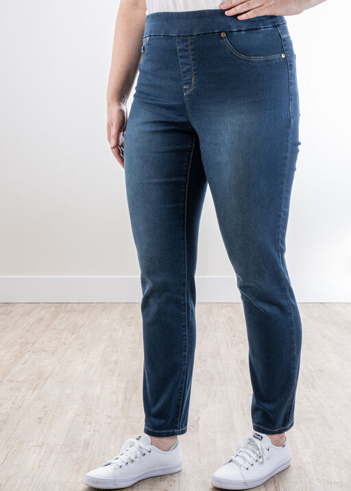 Basic Pull-On Knit Taper-Leg Stretch Jegging Jeans, Blue, original