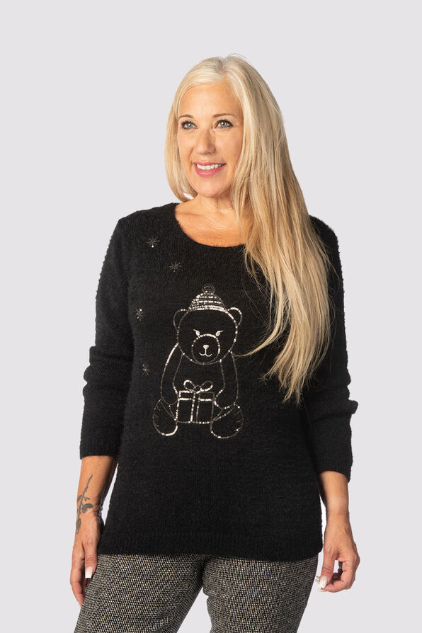 Holiday Teddy Bear Sweater, Black, original image number 0