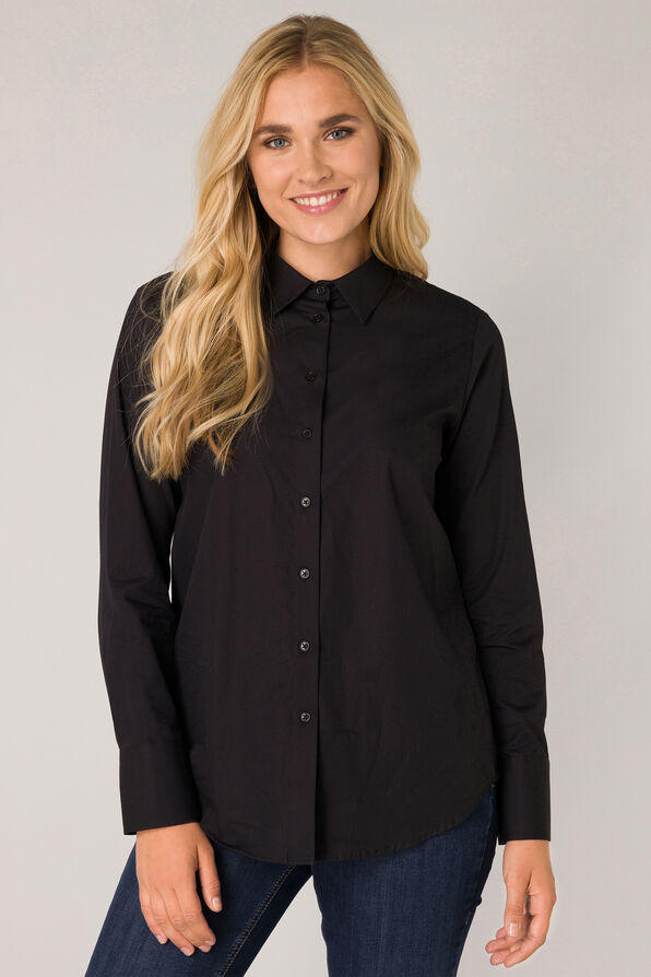 Long Sleeve Button-Up Blouse , Black, original image number 0