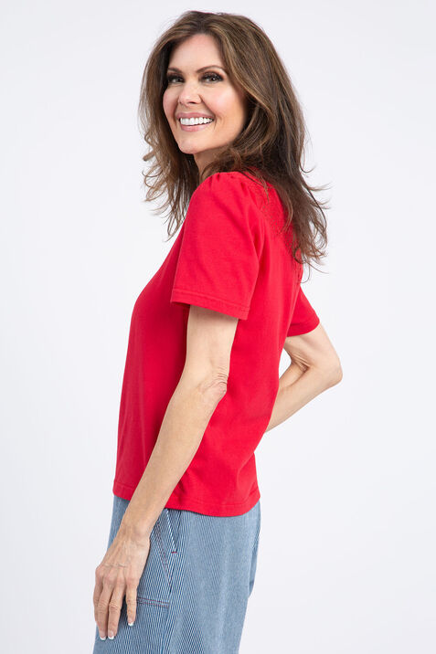 Short Sleeve Top w/ Lace Detail, Red, original