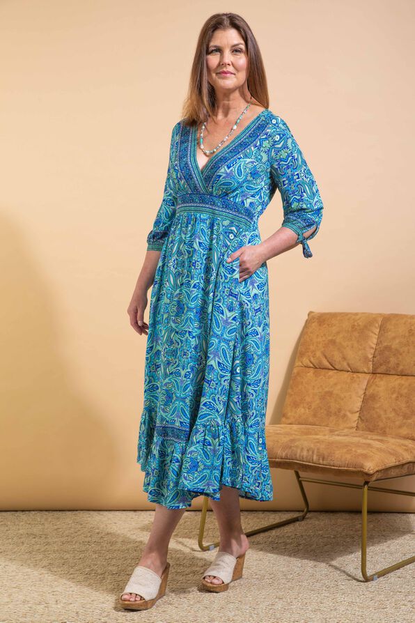 Surplice Neck Maxi Dress, Blue, original image number 0