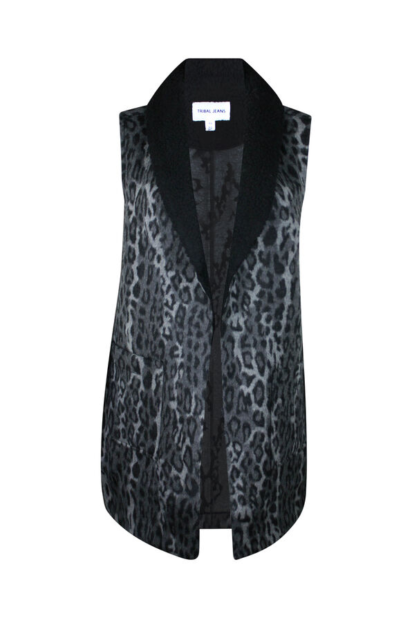 Animal Print Wool Blend Vest, Charcoal, original image number 0