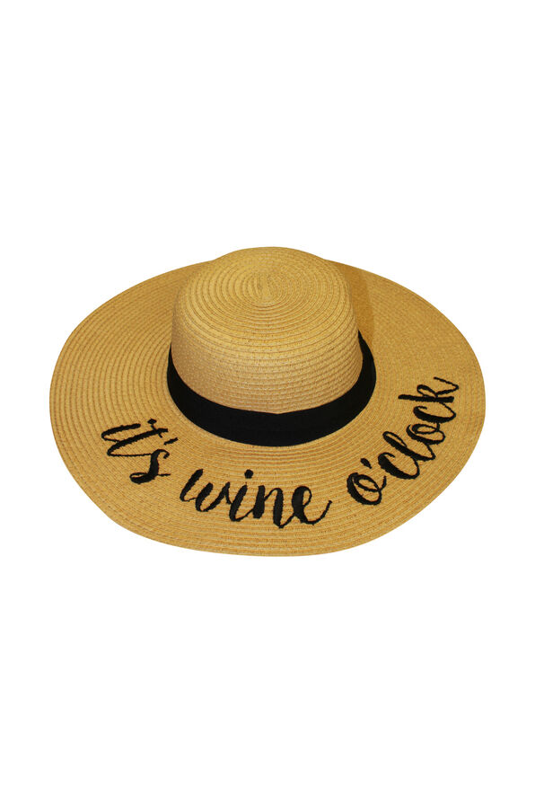 Wine O Clock Floppy Straw Sun Hat, Natural, original image number 0