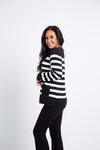 Crewneck Striped Sweater w/ Pocket, Black, original image number 1