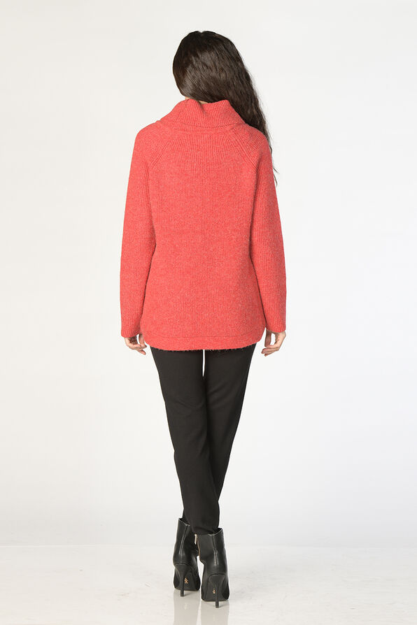 High-Neck Side-Buttoned Sweater, Red, original image number 4