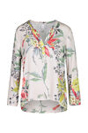 Floral with Bird Print Top with Roll Tab Sleeves , Multi, original image number 3