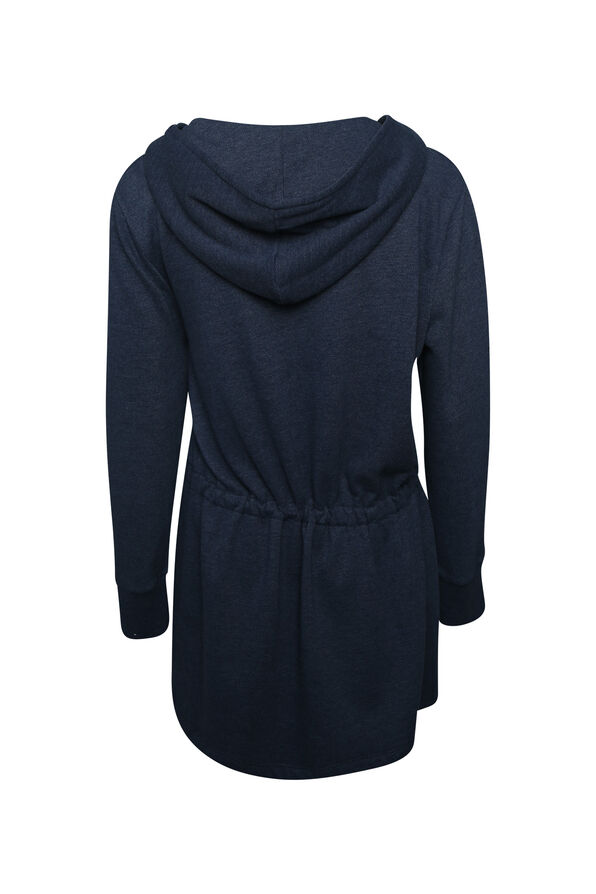 Ultra Soft Hooded Cardigan with Drawstring Waist, Navy, original image number 1