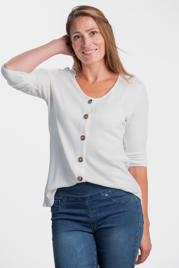 ¾ Sleeve Front Button Top , , original image number 1