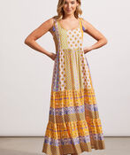 Multi-Print Maxi Dress w/ Shoulder Tassel, Multi, original image number 0
