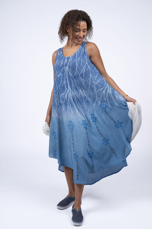 Sleeveless Midi Tie-Dye Dress, Blue, original image number 0