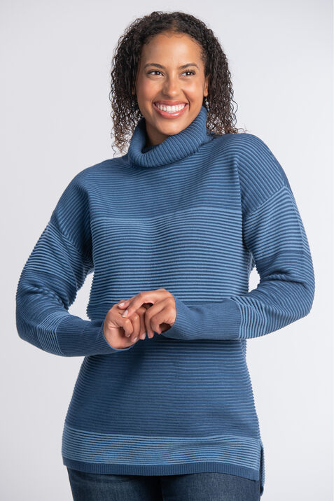 Ribbed Cowl Neck Sweater , Blue, original