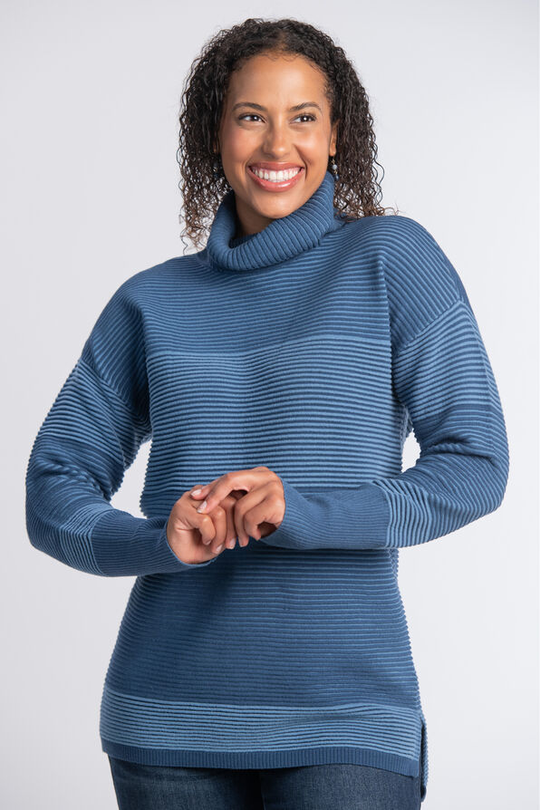 Ribbed Cowl Neck Sweater, Blue, original image number 0
