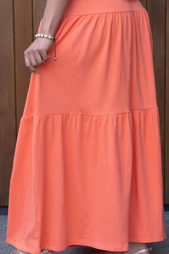 100% Cotton Tiered Maxi Skirt, Coral, original image number 2