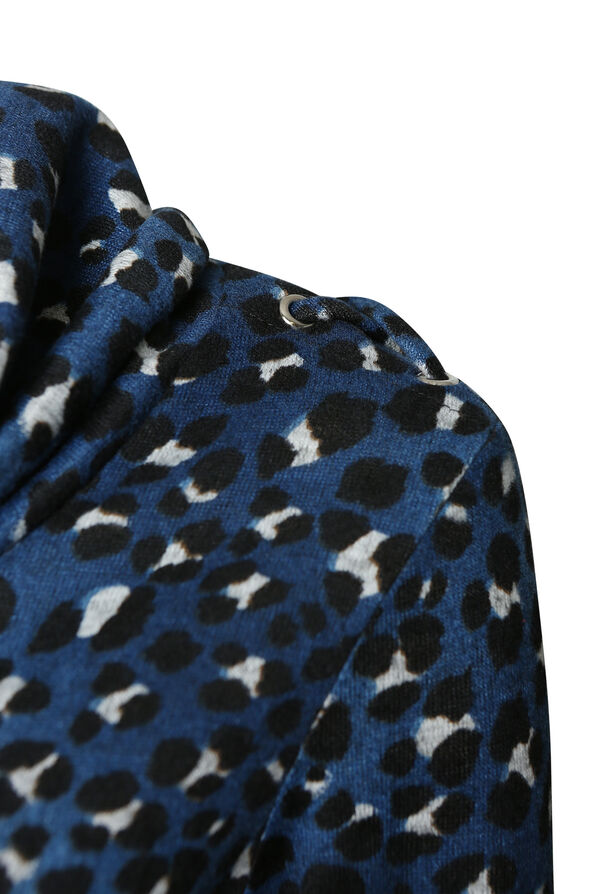 Animal Print Sweater with Shoulder Grommet, Blue, original image number 2