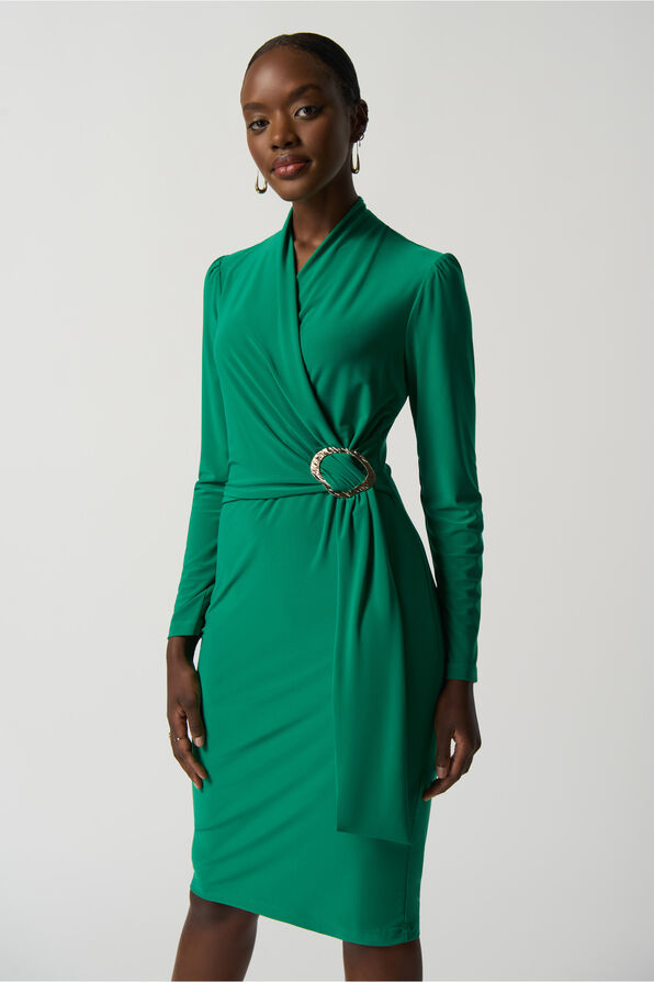 Long Sleeve Wrap Dress, Emerald, original image number 0