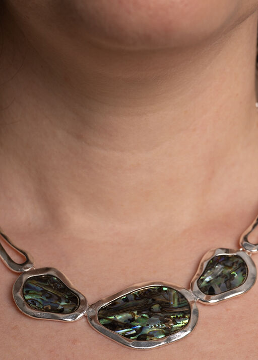 Abalone Inlay Abstract Necklace Set, Silver, original