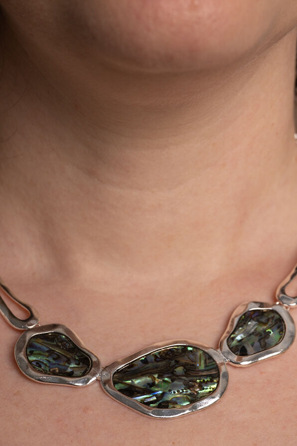 Abalone Inlay Abstract Necklace Set, Silver, original image number 1