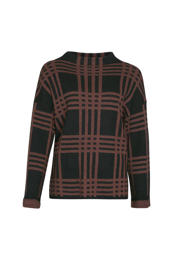 Plaid Mock Neck Sweater, Rust, original image number 0
