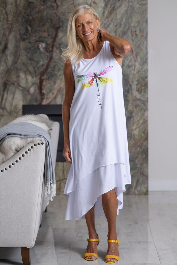 Sleeveless Dragonfly Midi Dress, White, original image number 2