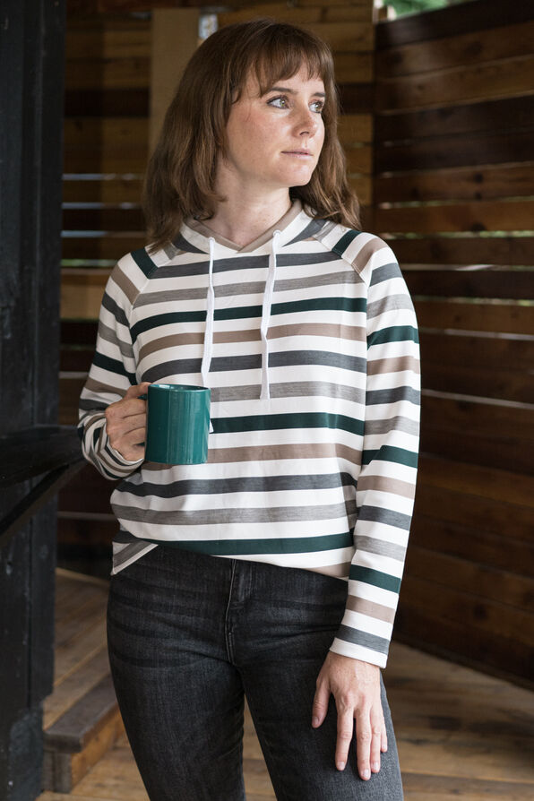Stripes Scuba Knit Raglan Drawcord Hood-Look Sweatshirt Sweater, Multi, original image number 2