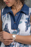 Sleeveless Collared Button-Up Top, Blue, original image number 2