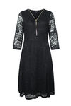 Lace Dress 3/4 Sleeve Fit and Flare, Black, original image number 0