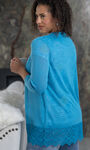 ¾ Sleeve Lace Hem Cardigan, Turquoise, original image number 1