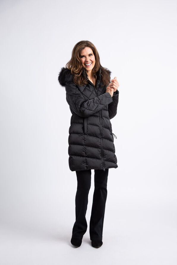 Fur Hood Insulated Winter Coat, Black, original image number 0
