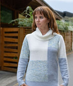 Blue Colorblock Cowl Square Sweater, Green, original image number 0