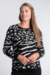 Reversible Animal Print Sweater, Black, original image number 0