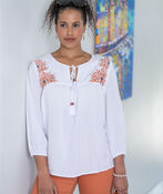 Embroidered Peasant Sleeve Blouse, White, original image number 0