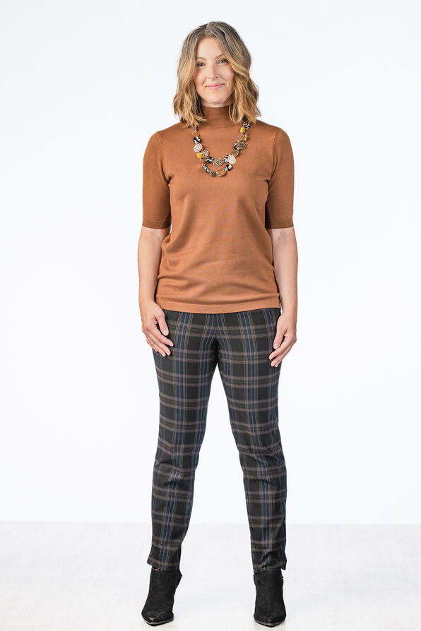Plaid Pull-On Tummy-Control Professional Pants, Brown, original image number 0