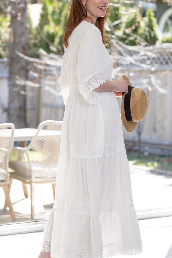 Lace Trim Maxi Dress, White, original image number 1