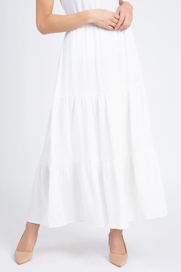Cotton Gauze Tiered Maxi Skirt, White, original image number 0