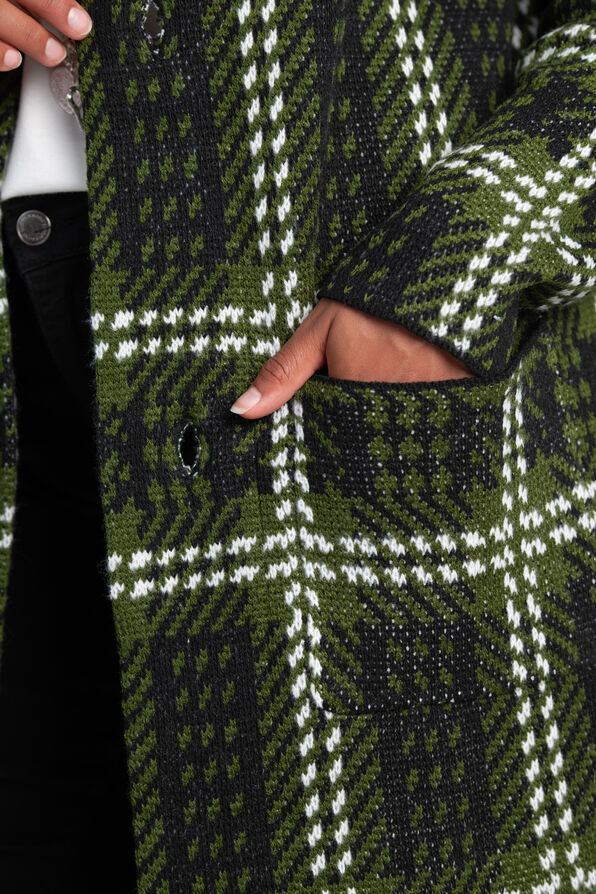 Long Plaid Button-Up Coat , Olive, original image number 5