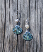 Abalone and Freshwater Pearl Earrings, Silver, original image number 0
