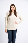 Long Sleeve Cable Knit Sweater, Ivory, original image number 1