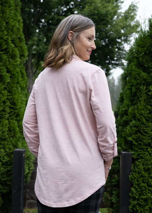 Cotton Button-Up Knit Shirt , Pink, original