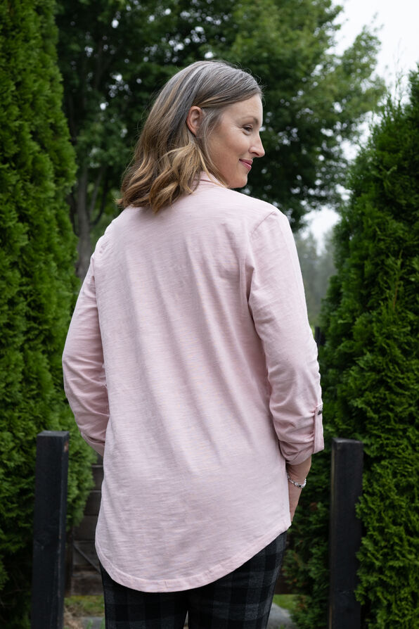 Cotton Button-Up Knit Shirt , Pink, original image number 1