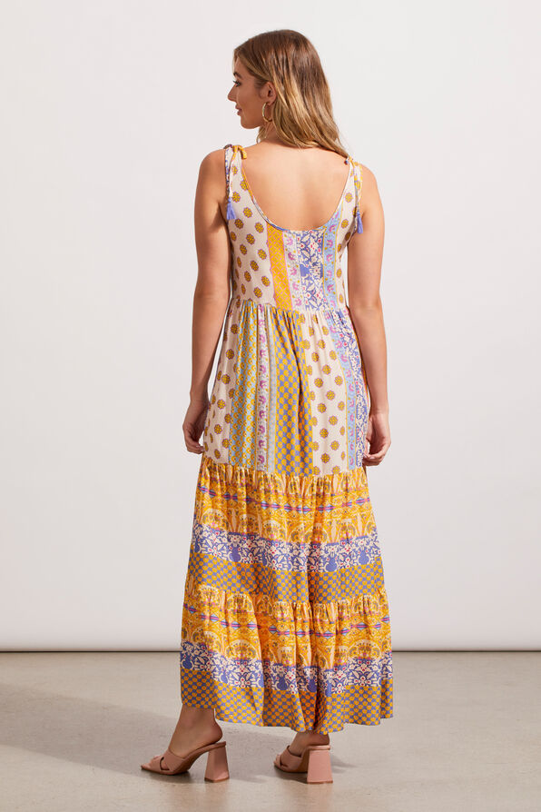Multi-Print Maxi Dress w/ Shoulder Tassel, Multi, original image number 1