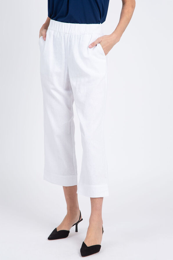 Pull-On Linen Ankle Pant , White, original image number 0