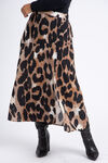 Pull-On Leopard Print Skirt w/ Buttons, Brown, original image number 0