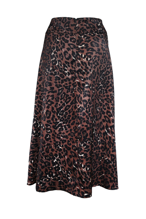 Leopard Print Sateen A-Line Skirt, Brown, original image number 1