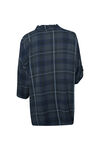 Plaid Button Up T-Shirt with Roll Tab Sleeve, Charcoal, original image number 1