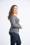Long Sleeve Faux Wrap Top , Charcoal, original image number 2