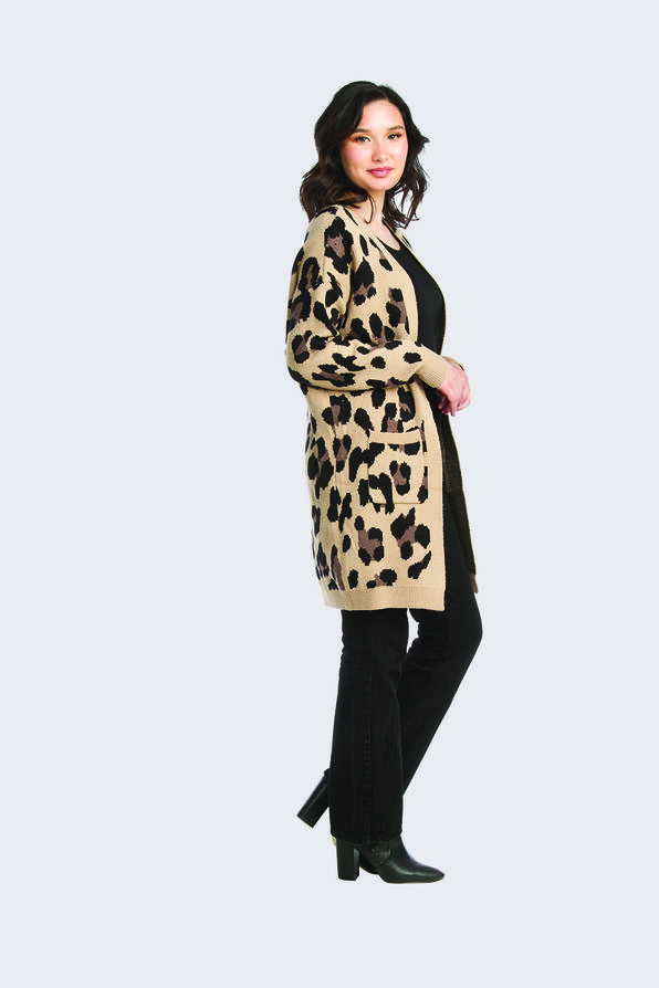Leopard Luxe Cardigan, Brown, original image number 0